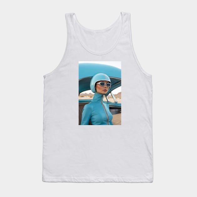 60s Retro Futuristic Woman in Blue in the Desert Tank Top by OddPop